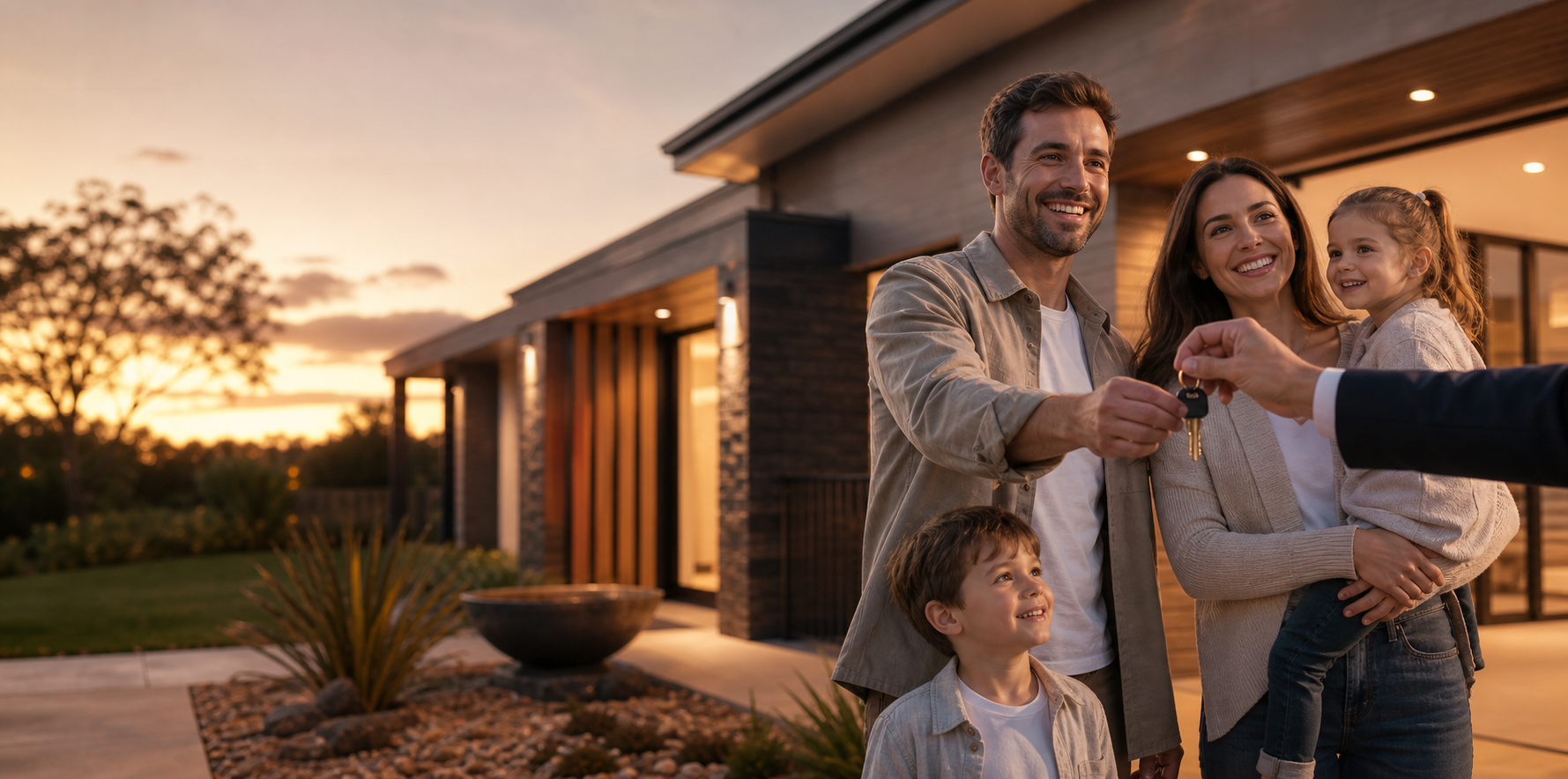 Family receiving keys to their new Australian home